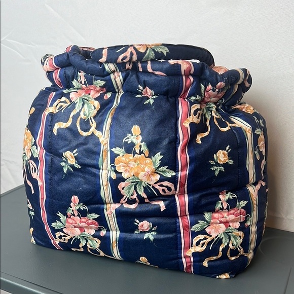 Tote Folks Handbags - Tote Folks Floral Quilted Tote Bag Navy Pink Ribbon Cottagecore Puffer